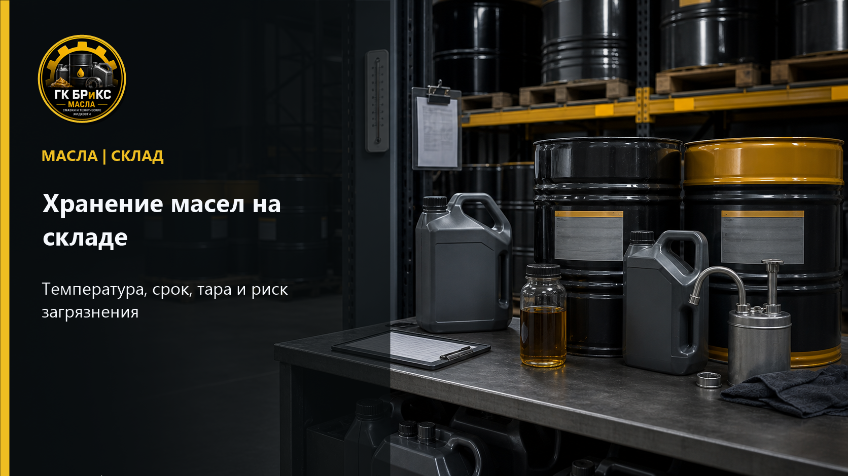 Склад промышленных масел, бочки, канистры и контроль хранения